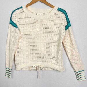 Lou & Grey Open Stitch Airy Cotton Sweater with Drawstring Waist Womens Size XS